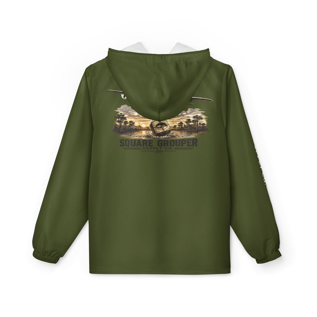 Olive Fishing Windbreaker Jacket – 'Square Grouper' Graphic Hooded Windbreaker