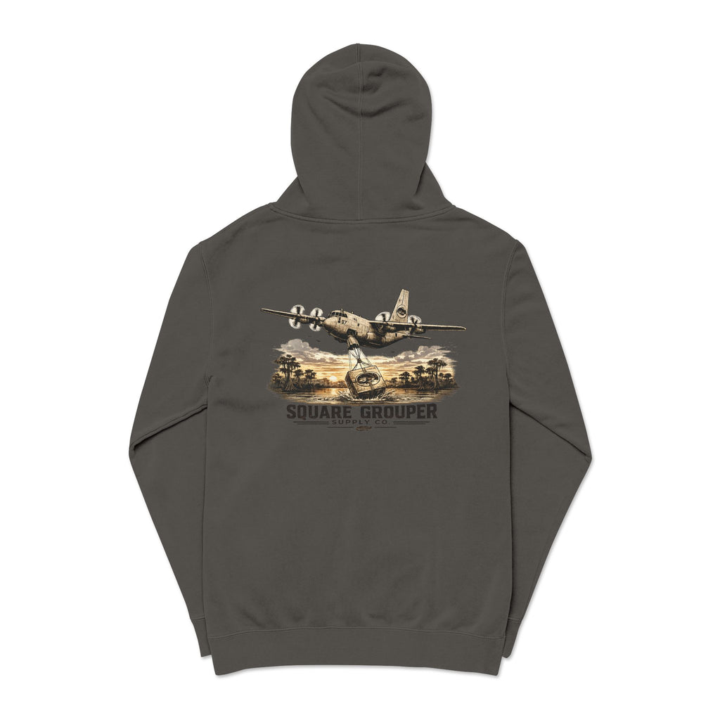 Vintage Military Plane Hoodie — “Square Grouper” Pigment-Dyed Pullover