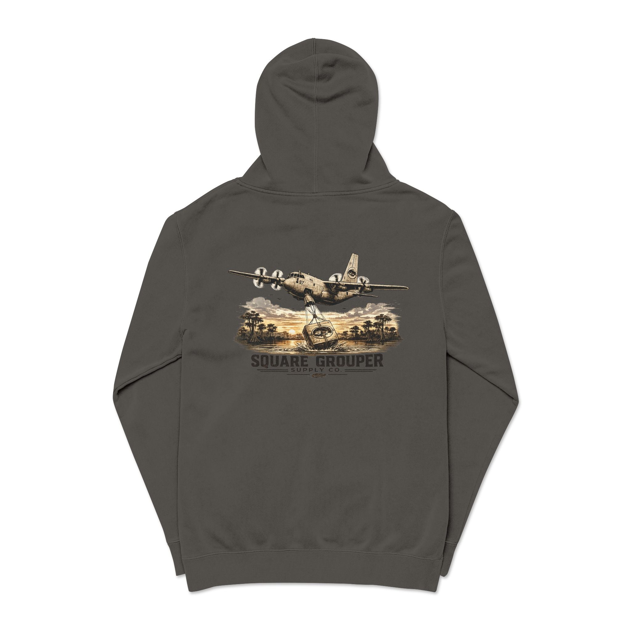 Vintage Military Plane Hoodie — “Square Grouper” Pigment-Dyed Pullover