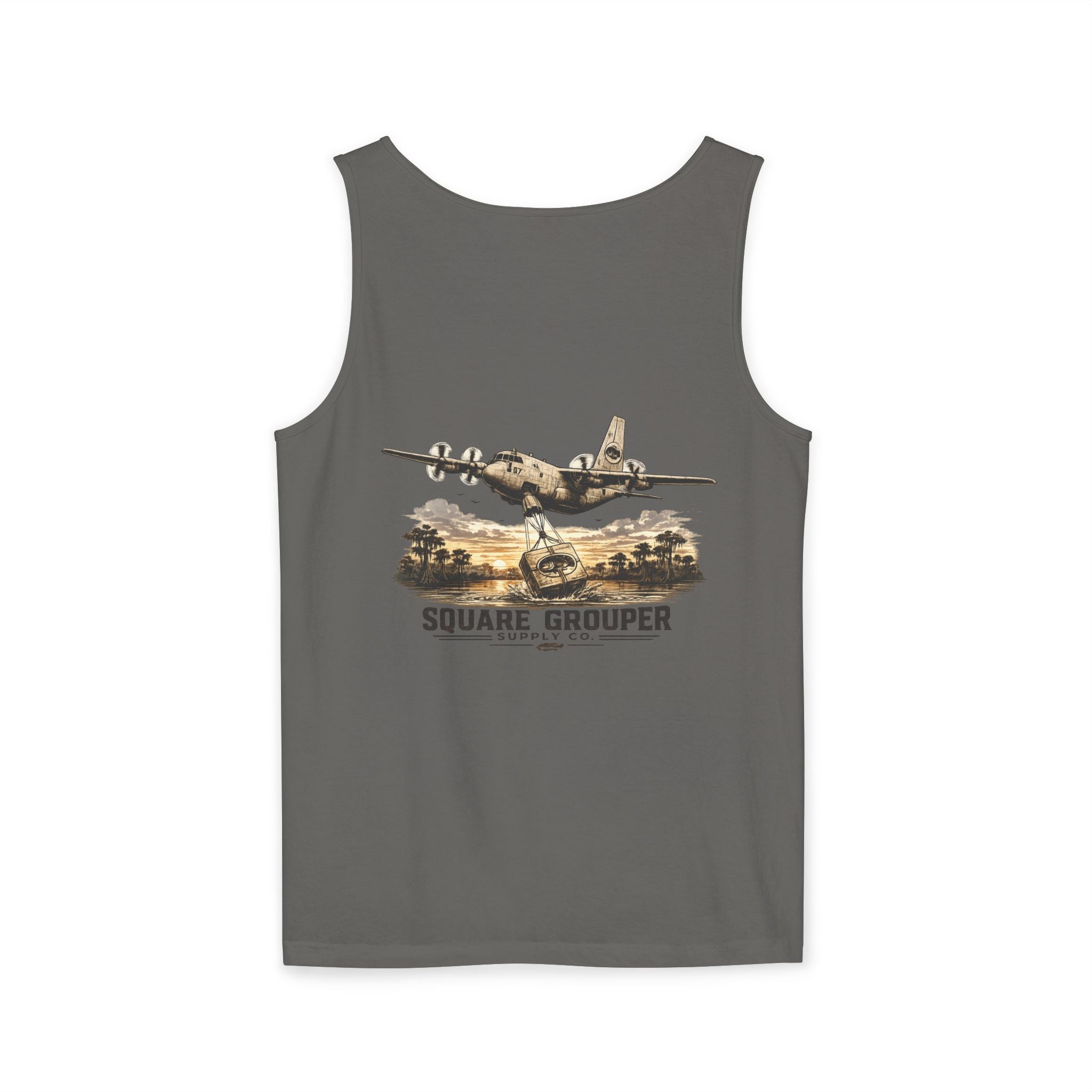 Vintage Military Plane Tank Top — "Square Grouper" Airplane Graphic