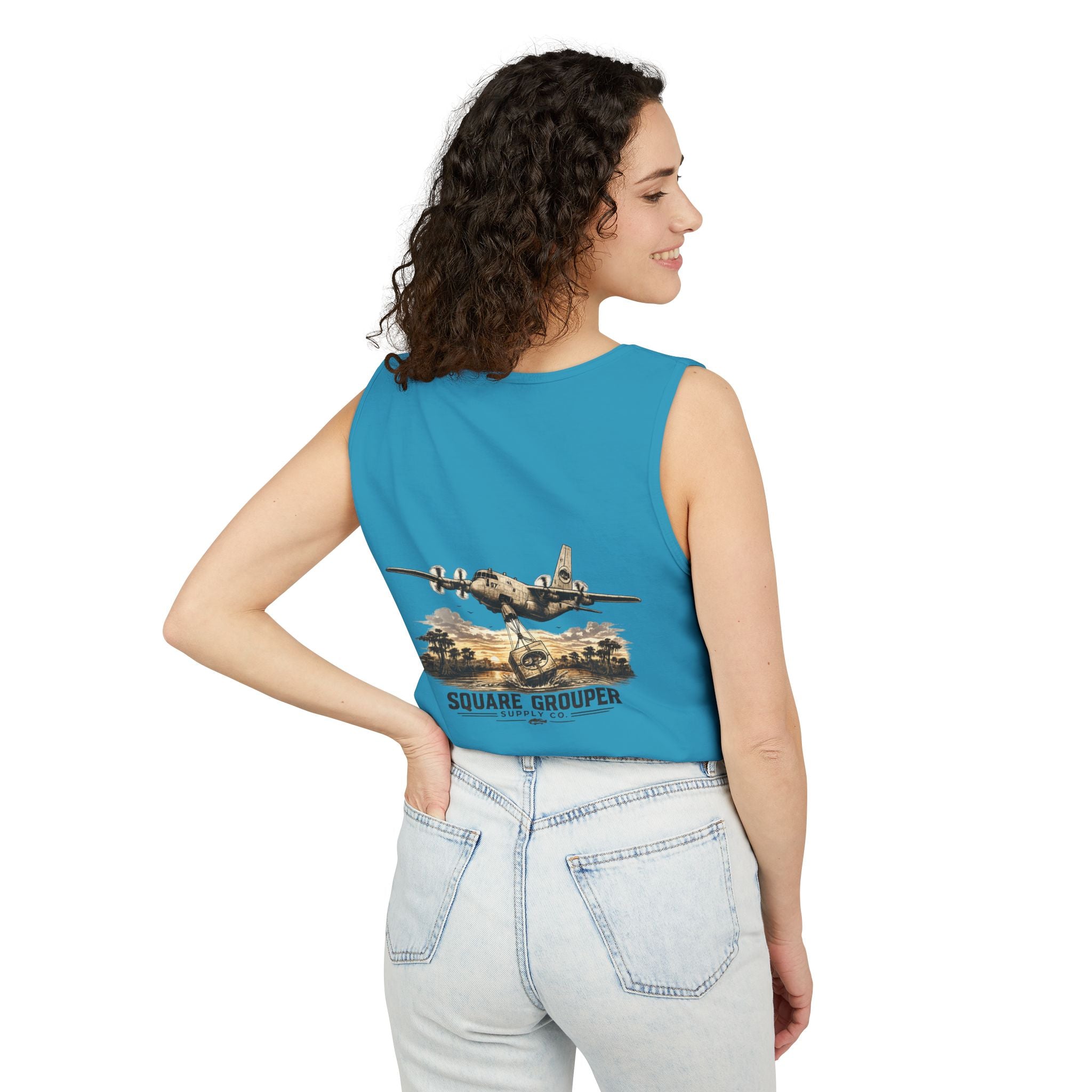 Vintage Military Plane Tank Top — "Square Grouper" Airplane Graphic