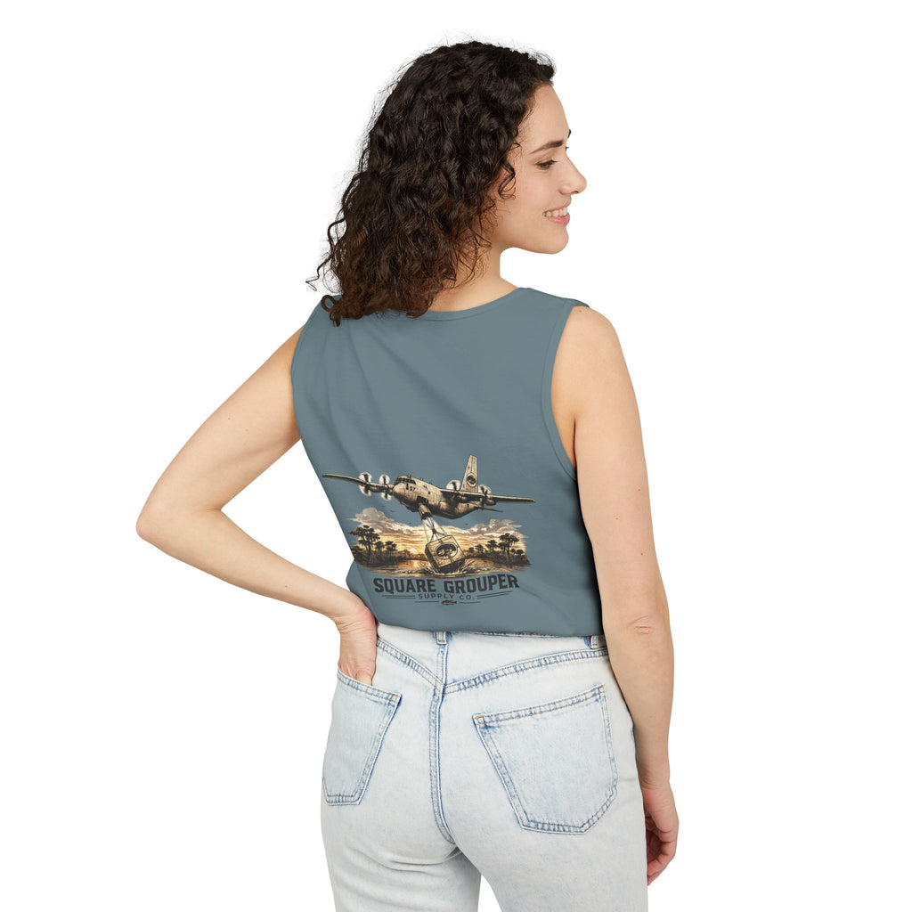 Vintage Military Plane Tank Top — "Square Grouper" Airplane Graphic