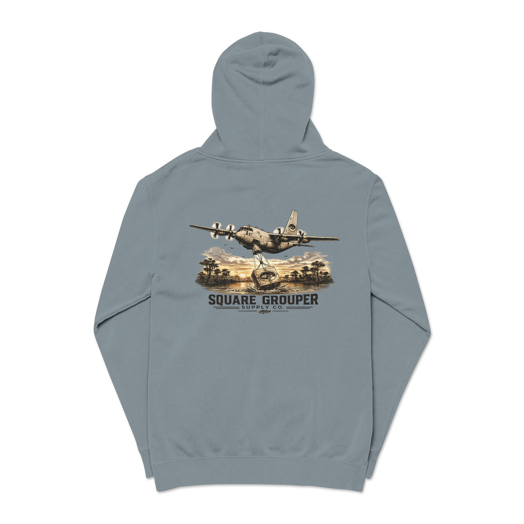 Vintage Military Plane Hoodie — “Square Grouper” Pigment-Dyed Pullover