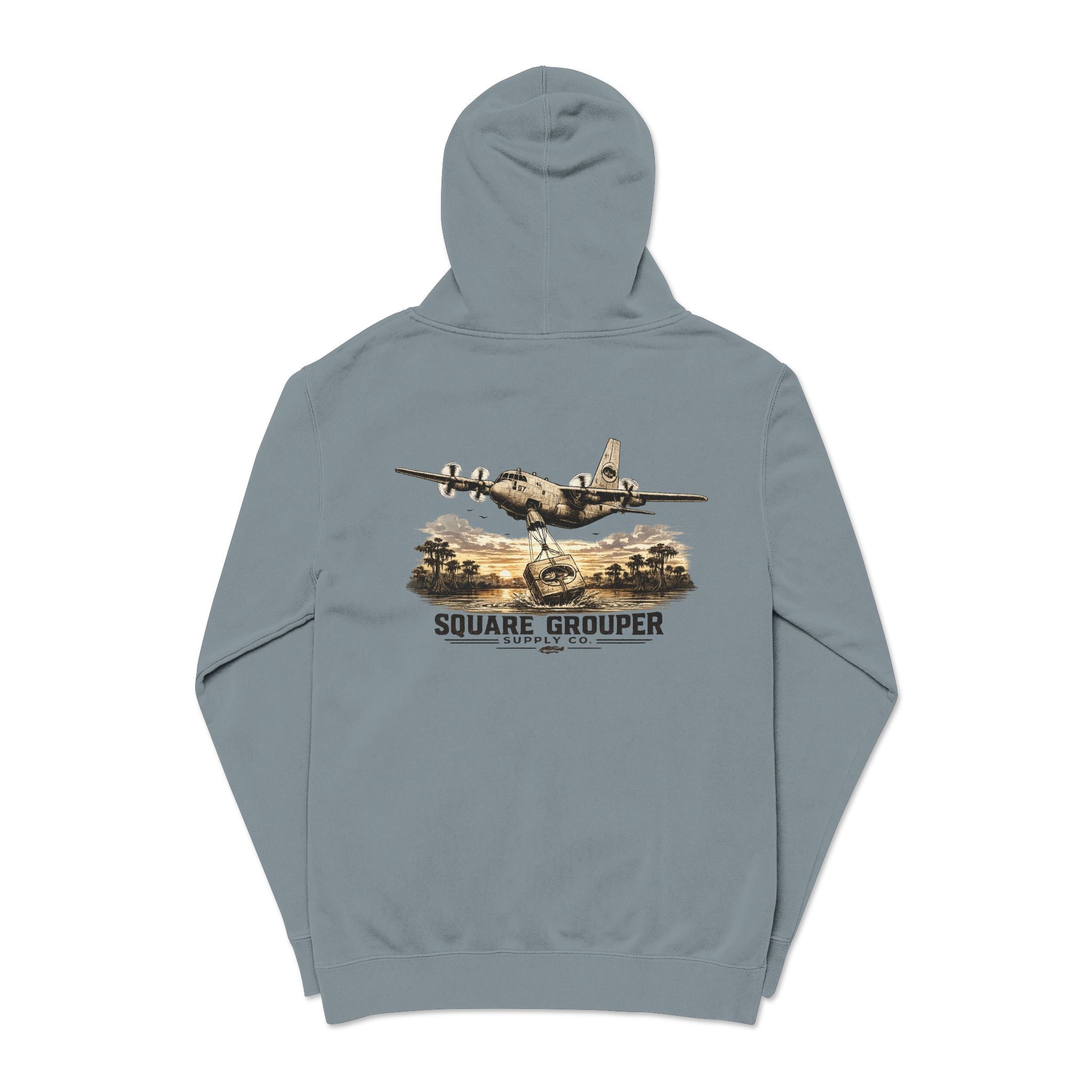 Vintage Military Plane Hoodie — “Square Grouper” Pigment-Dyed Pullover