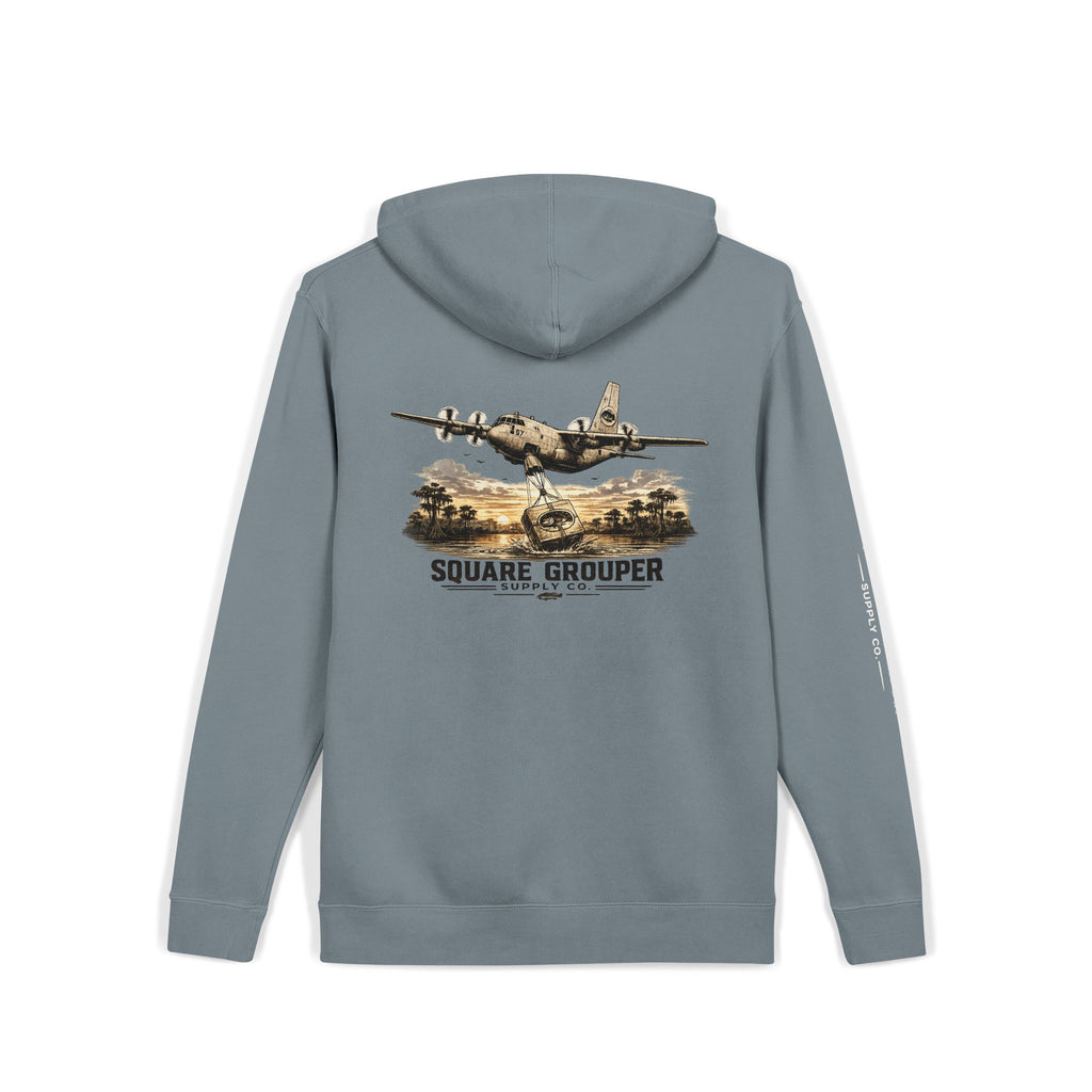 Vintage Military Plane Hoodie — “Square Grouper” Pigment-Dyed Pullover