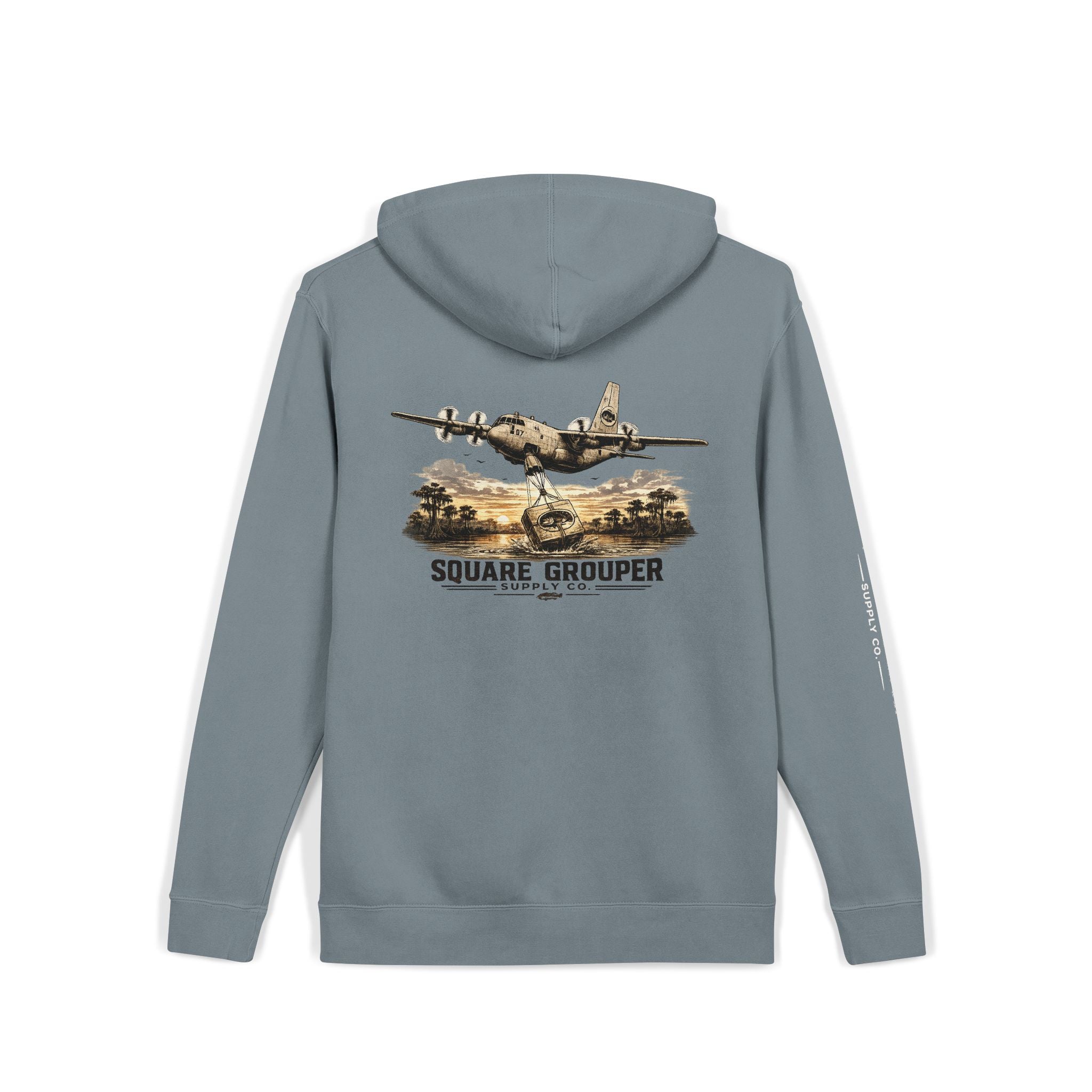 Vintage Military Plane Hoodie — “Square Grouper” Pigment-Dyed Pullover