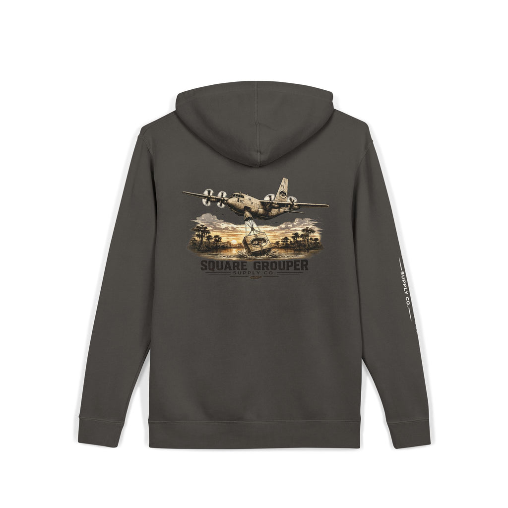 Vintage Military Plane Hoodie — “Square Grouper” Pigment-Dyed Pullover