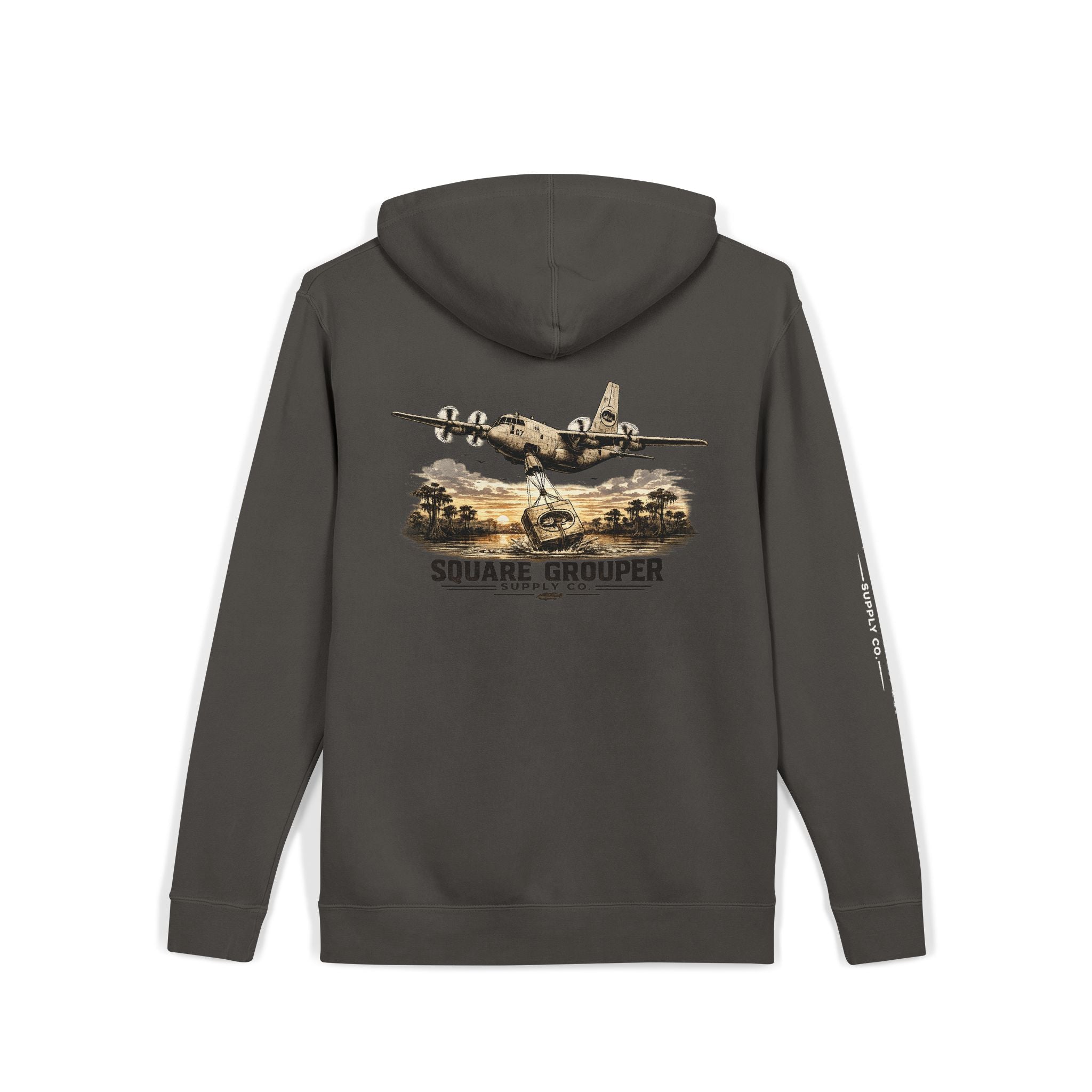 Vintage Military Plane Hoodie — “Square Grouper” Pigment-Dyed Pullover