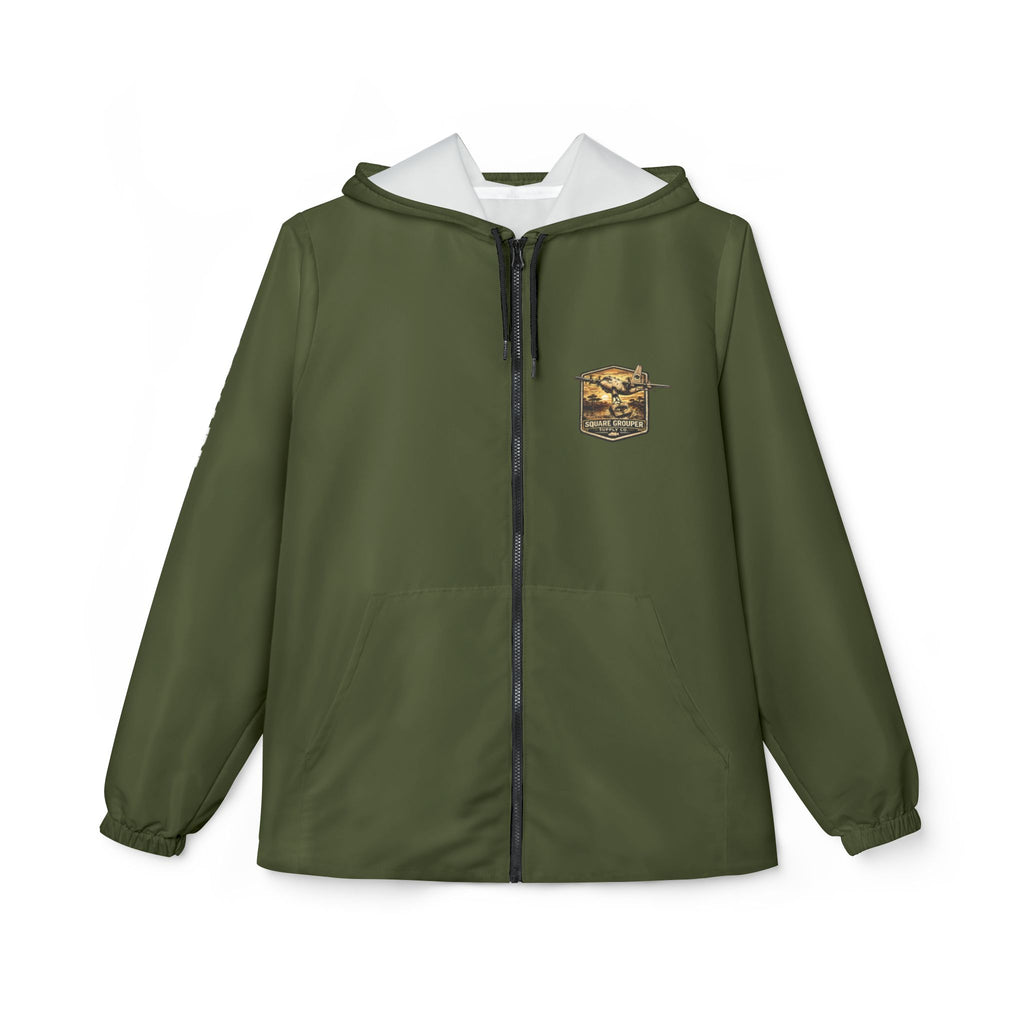 Olive Fishing Windbreaker Jacket – 'Square Grouper' Graphic Hooded Windbreaker