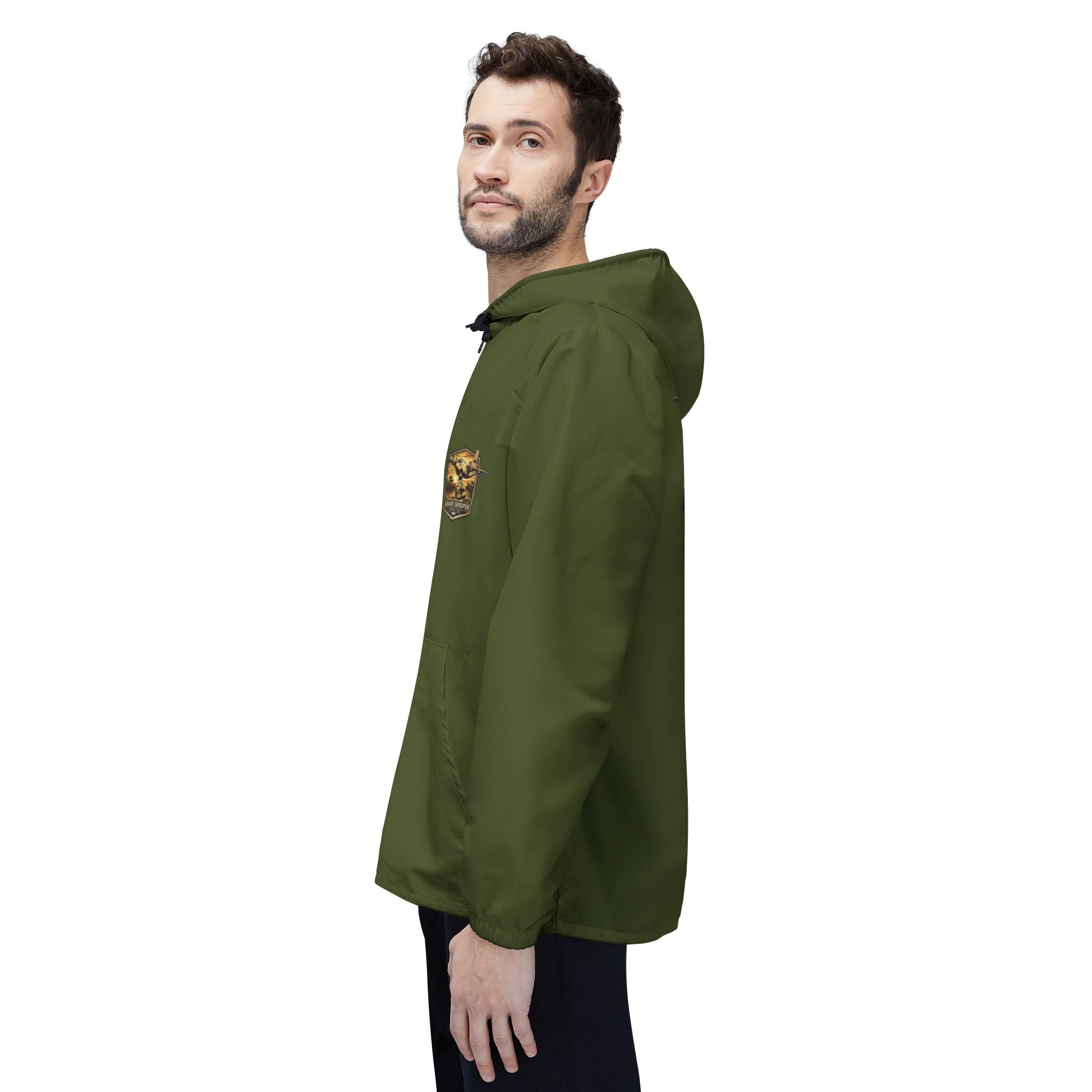 Olive Fishing Windbreaker Jacket – 'Square Grouper' Graphic Hooded Windbreaker