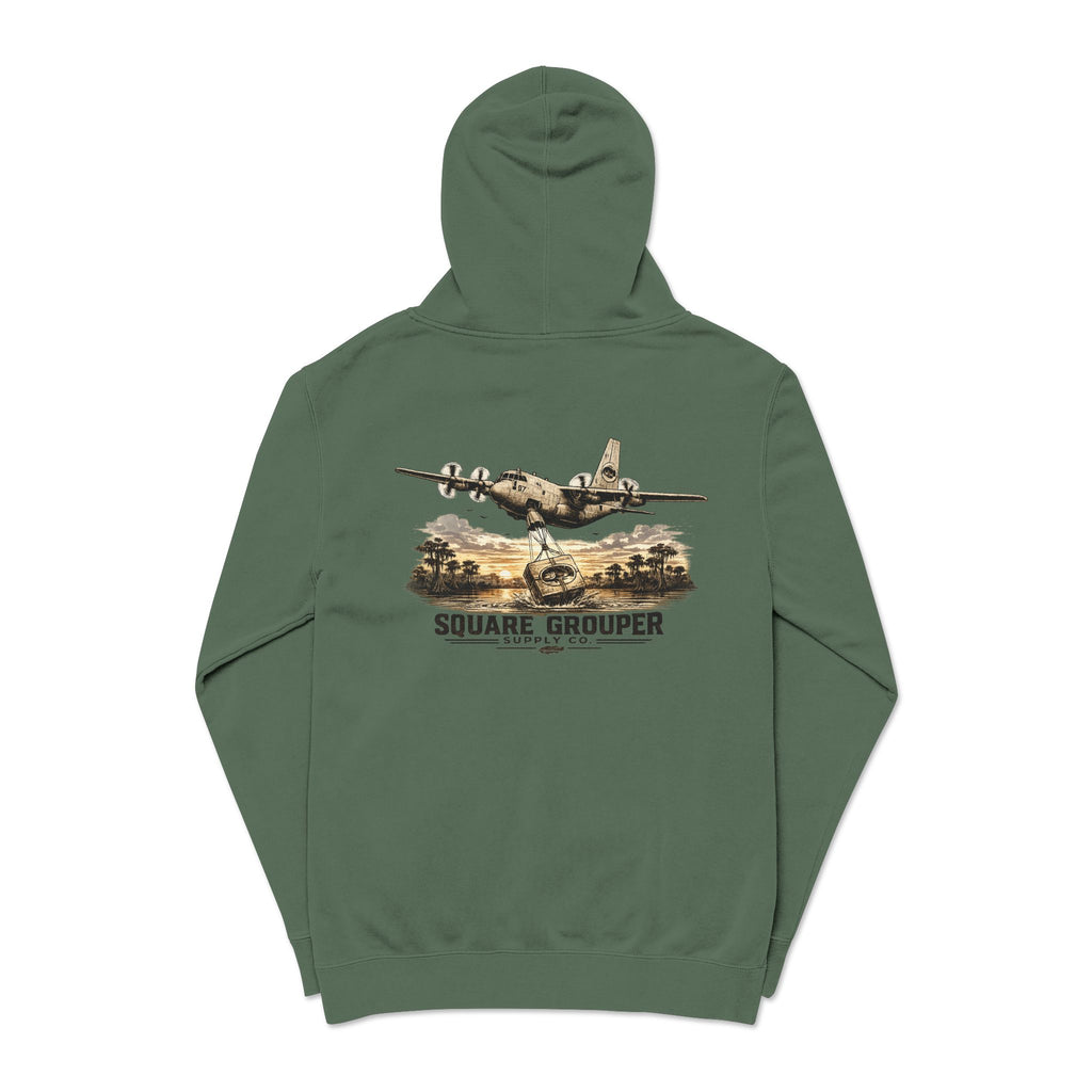 Vintage Military Plane Hoodie — “Square Grouper” Pigment-Dyed Pullover