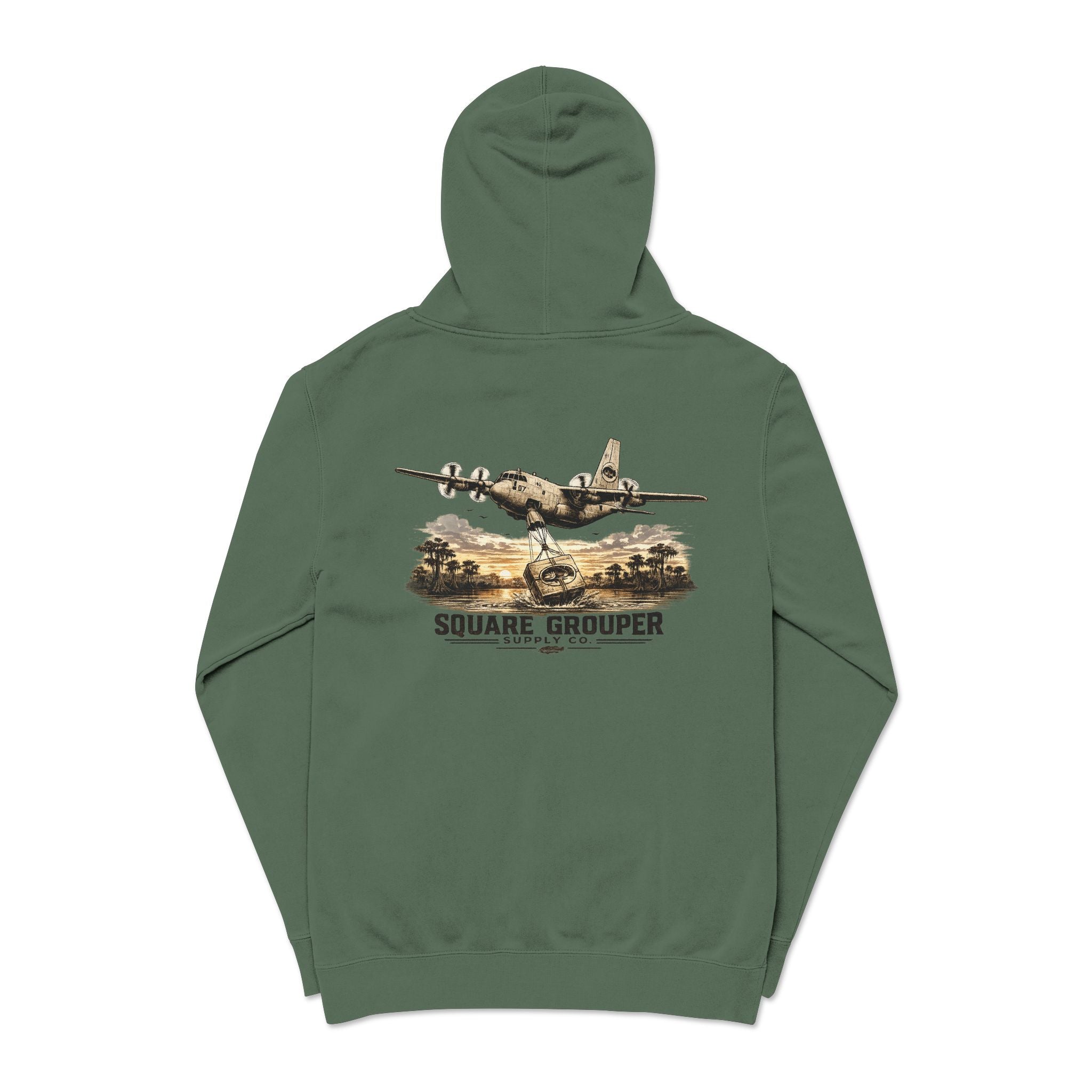 Vintage Military Plane Hoodie — “Square Grouper” Pigment-Dyed Pullover