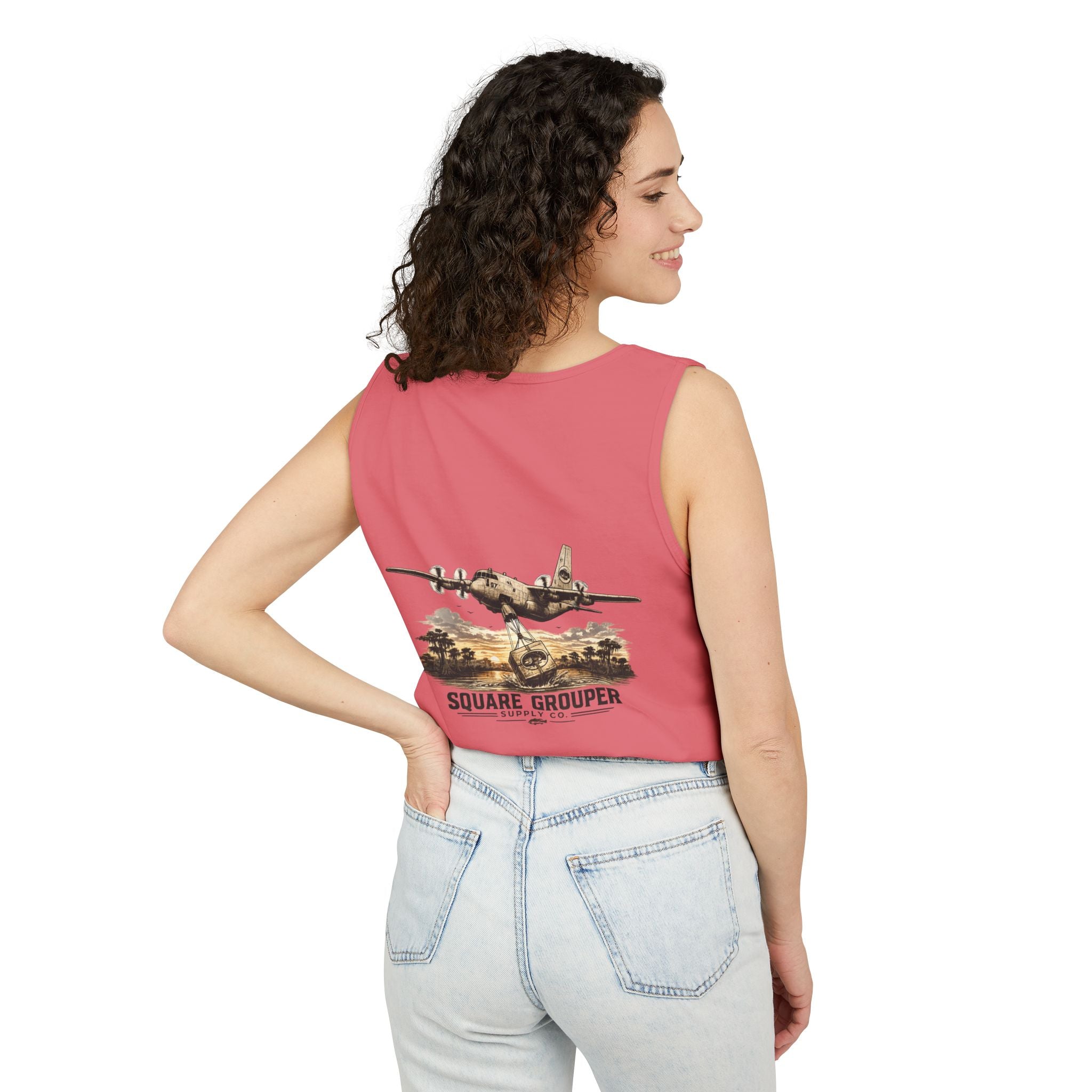 Vintage Military Plane Tank Top — "Square Grouper" Airplane Graphic