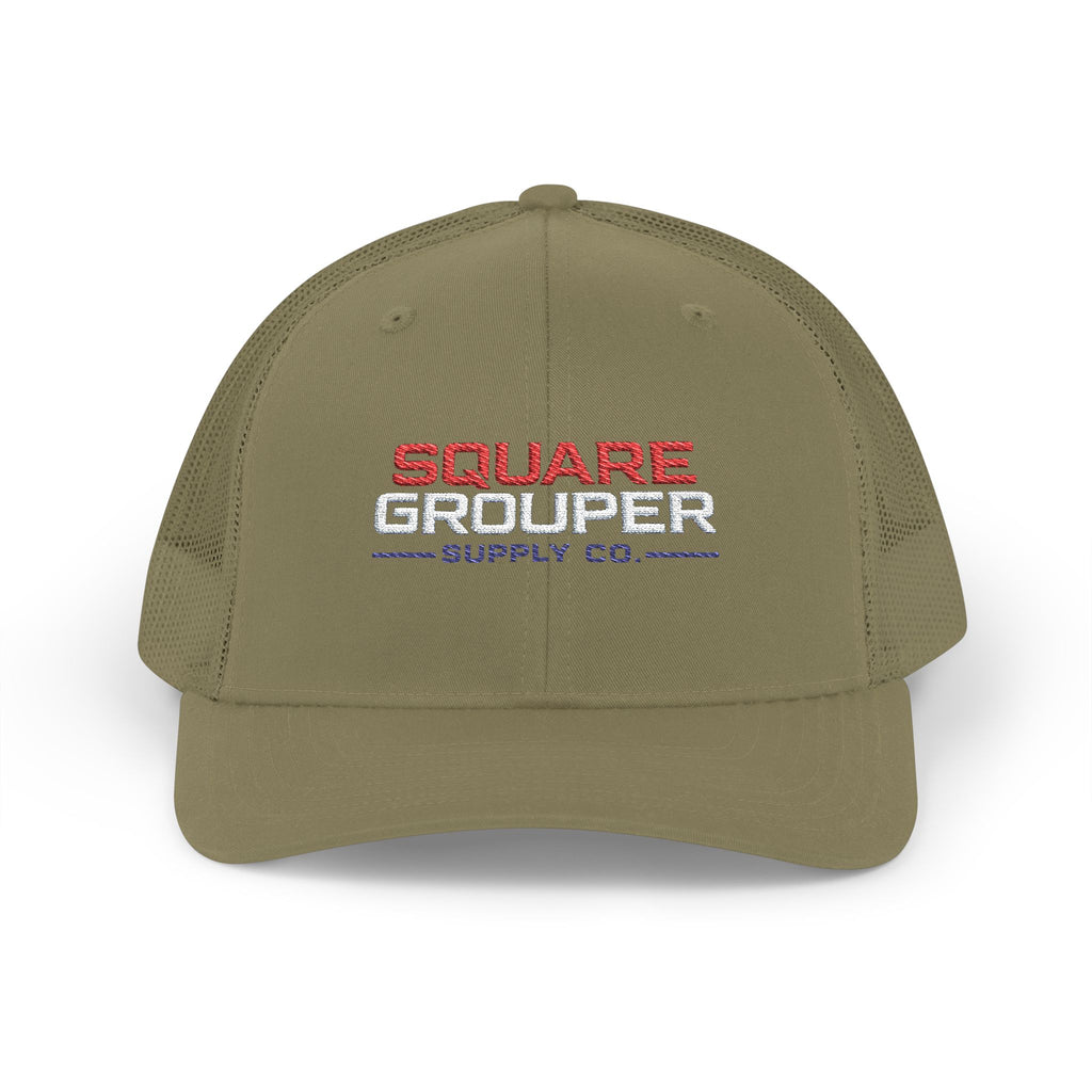Square Grouper Trucker Cap — Retro Fishing Logo Snapback