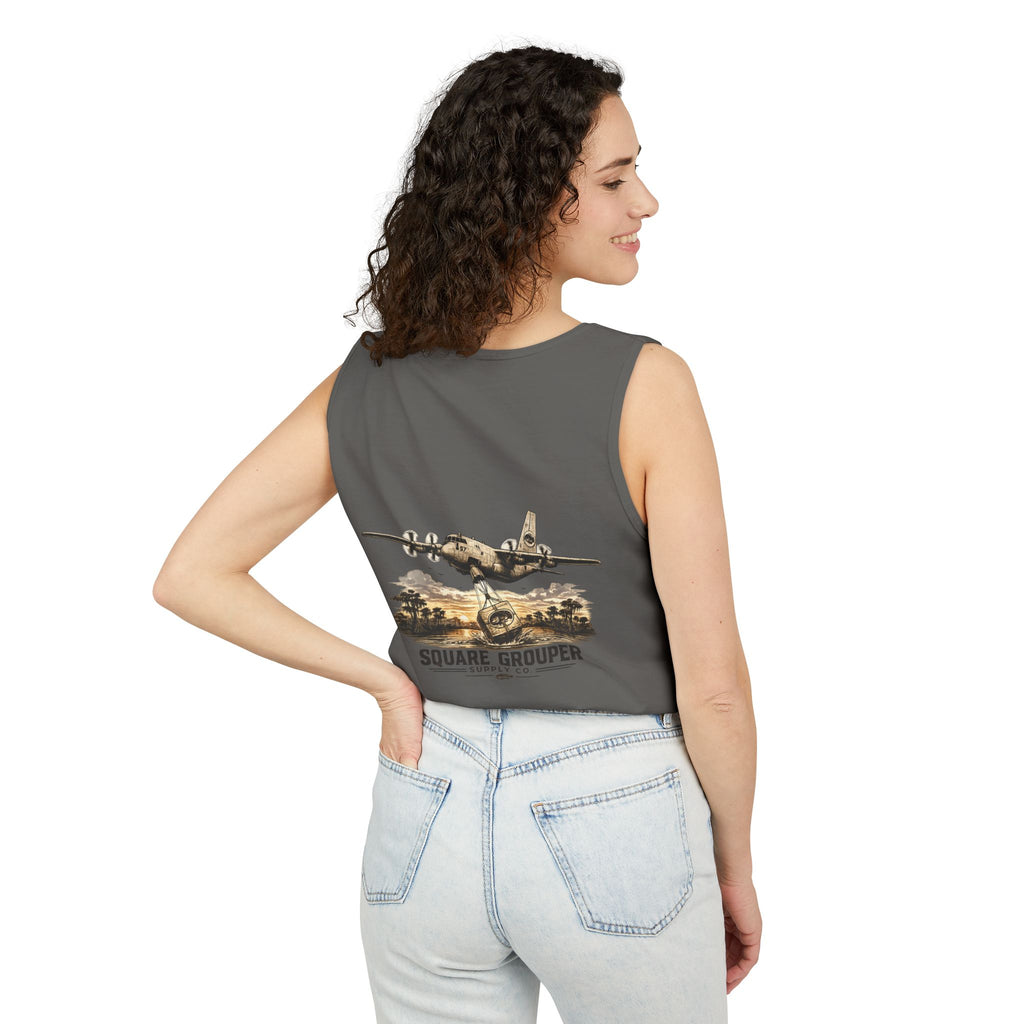 Vintage Military Plane Tank Top — "Square Grouper" Airplane Graphic