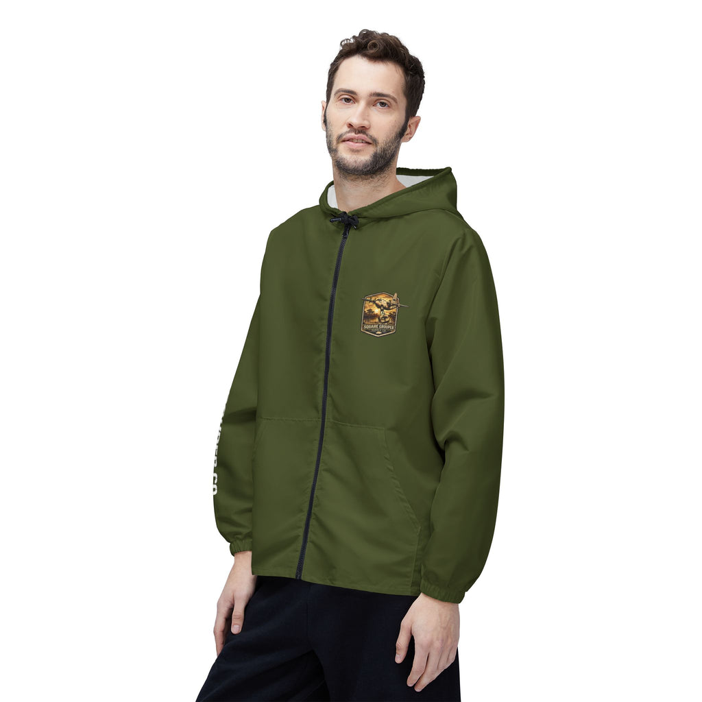 Olive Fishing Windbreaker Jacket – 'Square Grouper' Graphic Hooded Windbreaker