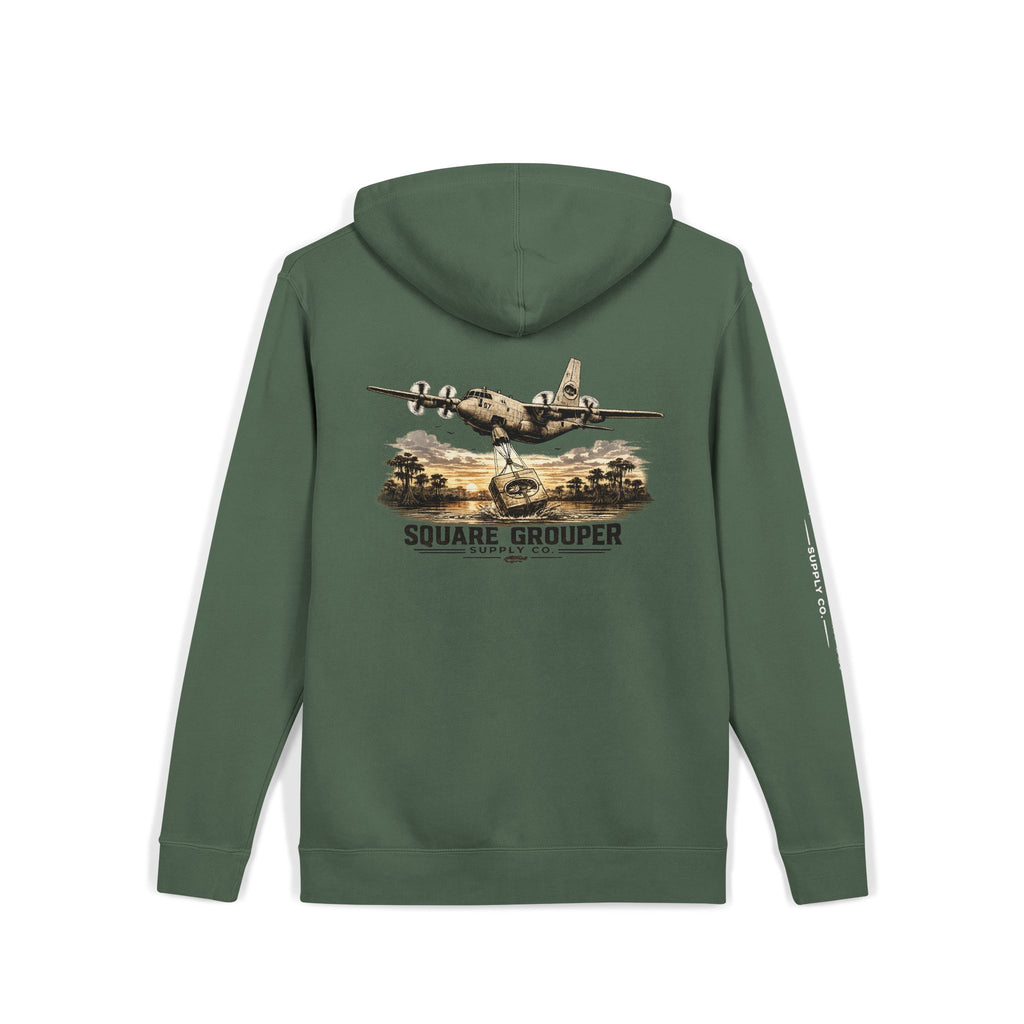 Vintage Military Plane Hoodie — “Square Grouper” Pigment-Dyed Pullover