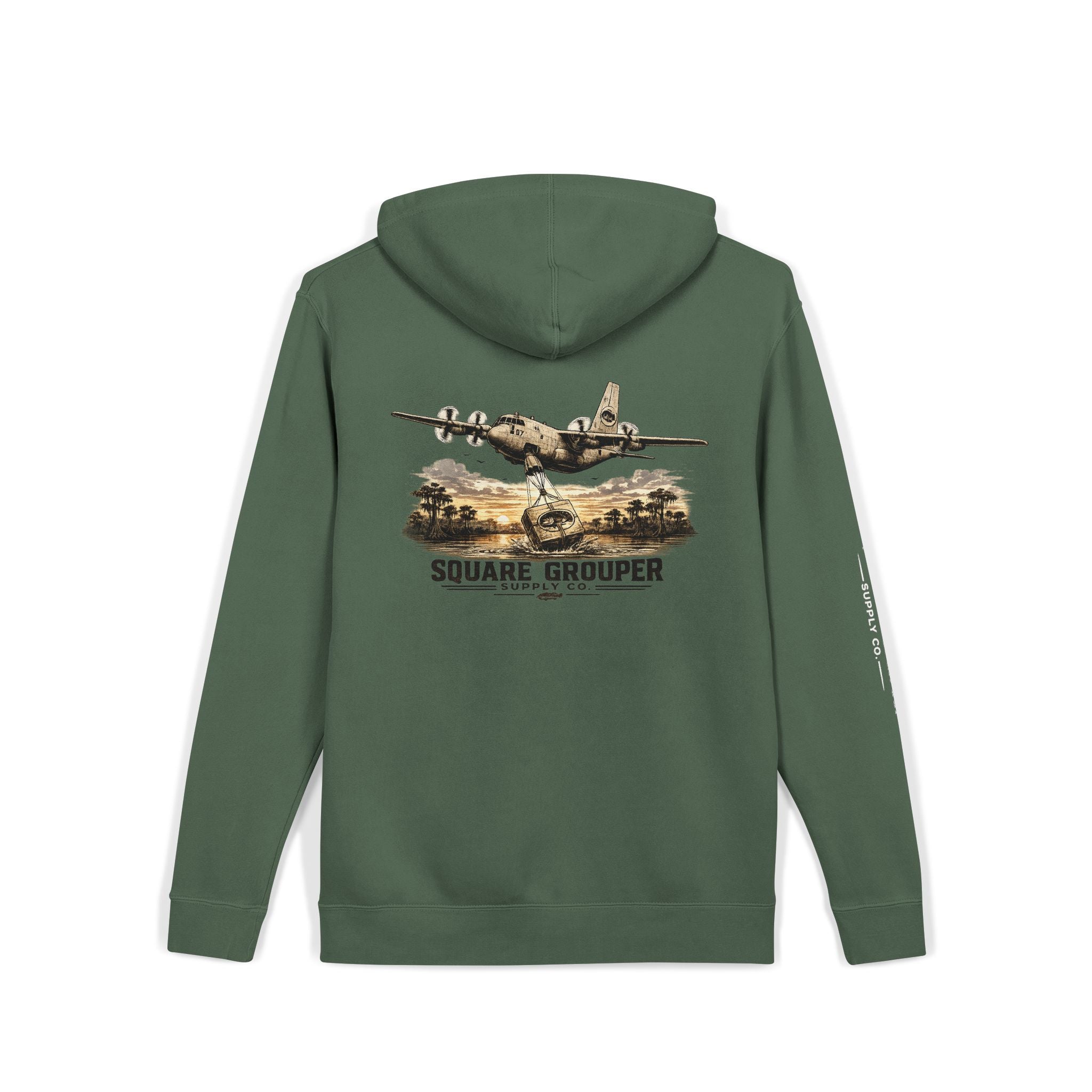 Vintage Military Plane Hoodie — “Square Grouper” Pigment-Dyed Pullover